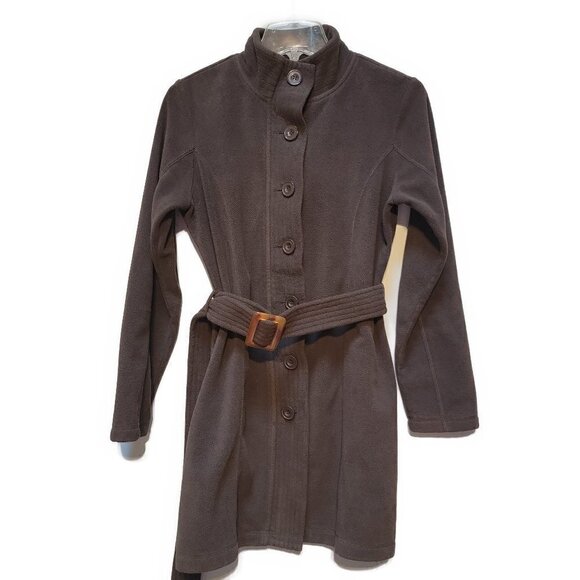 For the Republic Chocolate Button down belted Fleece Jacket - sz S - Picture 1 of 4